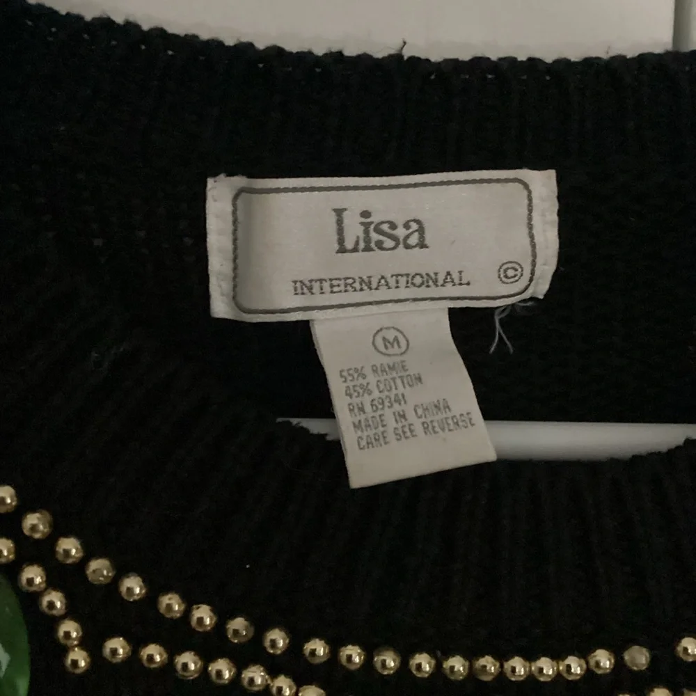 VTG 80s Lisa Black Bejeweled Colorful Beaded Chunky Sequin Sweater Black M - Picture 5 of 5